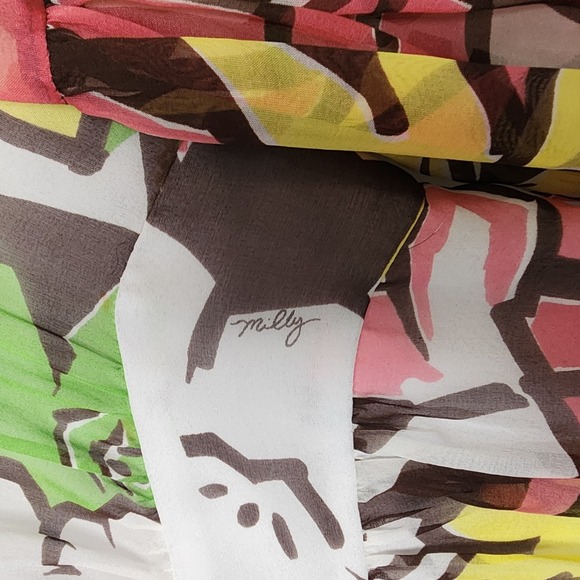 Milly Floral Print Dress Sheer Long Sleeve V Neck Multicolor Size S - Picture 4 of 9